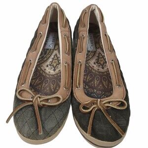 Sperry Top-Sider Quilted Corduroy Flat baw leather Shoes Size 8 9835430 green